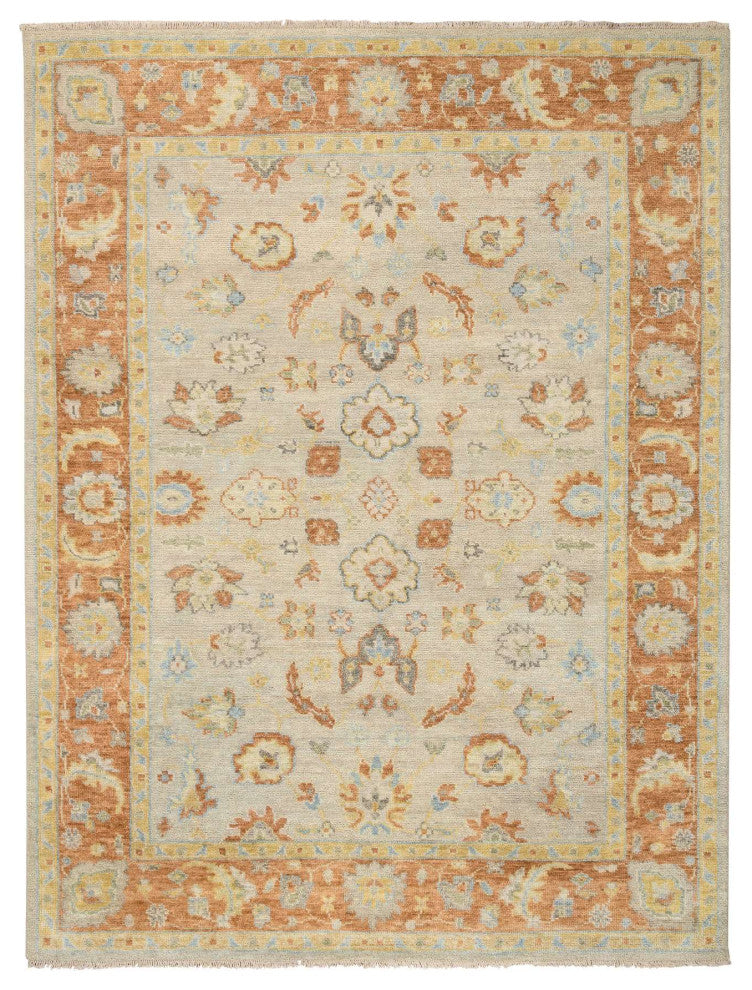 Tan Color, Oushak Design Pure Wool Hand Knotted Oriental Rug, 9'1"x11'9"