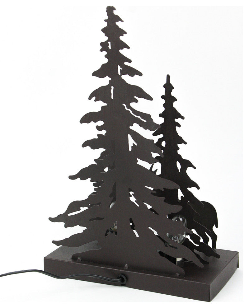 Rustic Brown Finished Metal Solo Buck Deer in Forest Silhouette Ambient Light