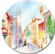 Illustrated Parisian Street, Watercolor Disc Metal Wall Art, 11"