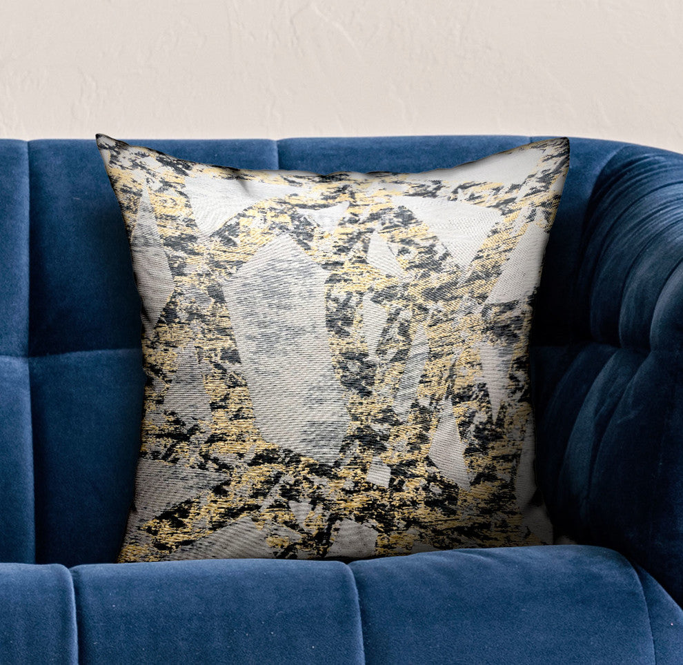 Plutus Craven Dust Gold, Gray Abstract Luxury Throw Pillow, 18"x18"