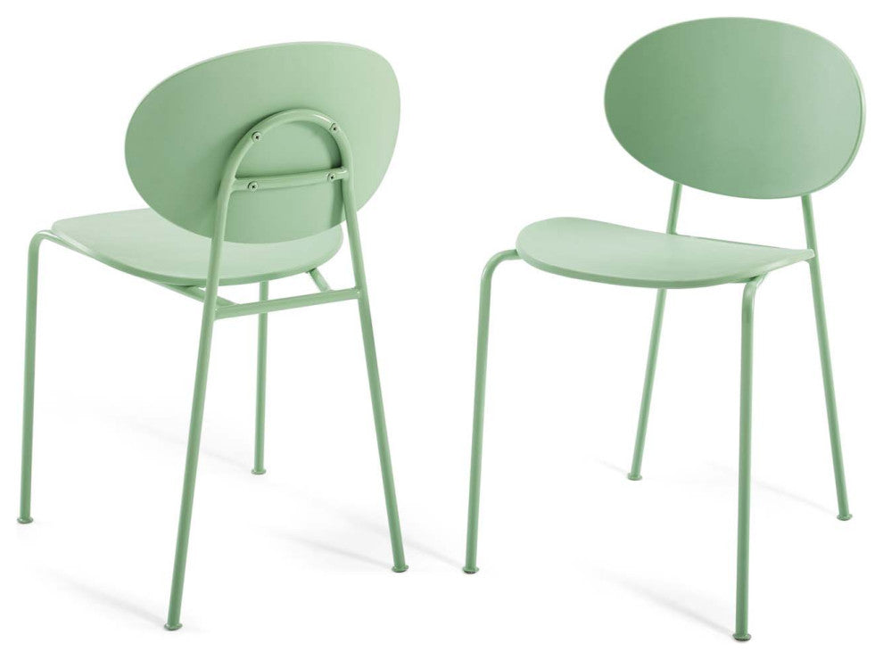 Side Dining Chair, Set of 2, Plastic, Metal, Green, Modern, Bistro Restaurant