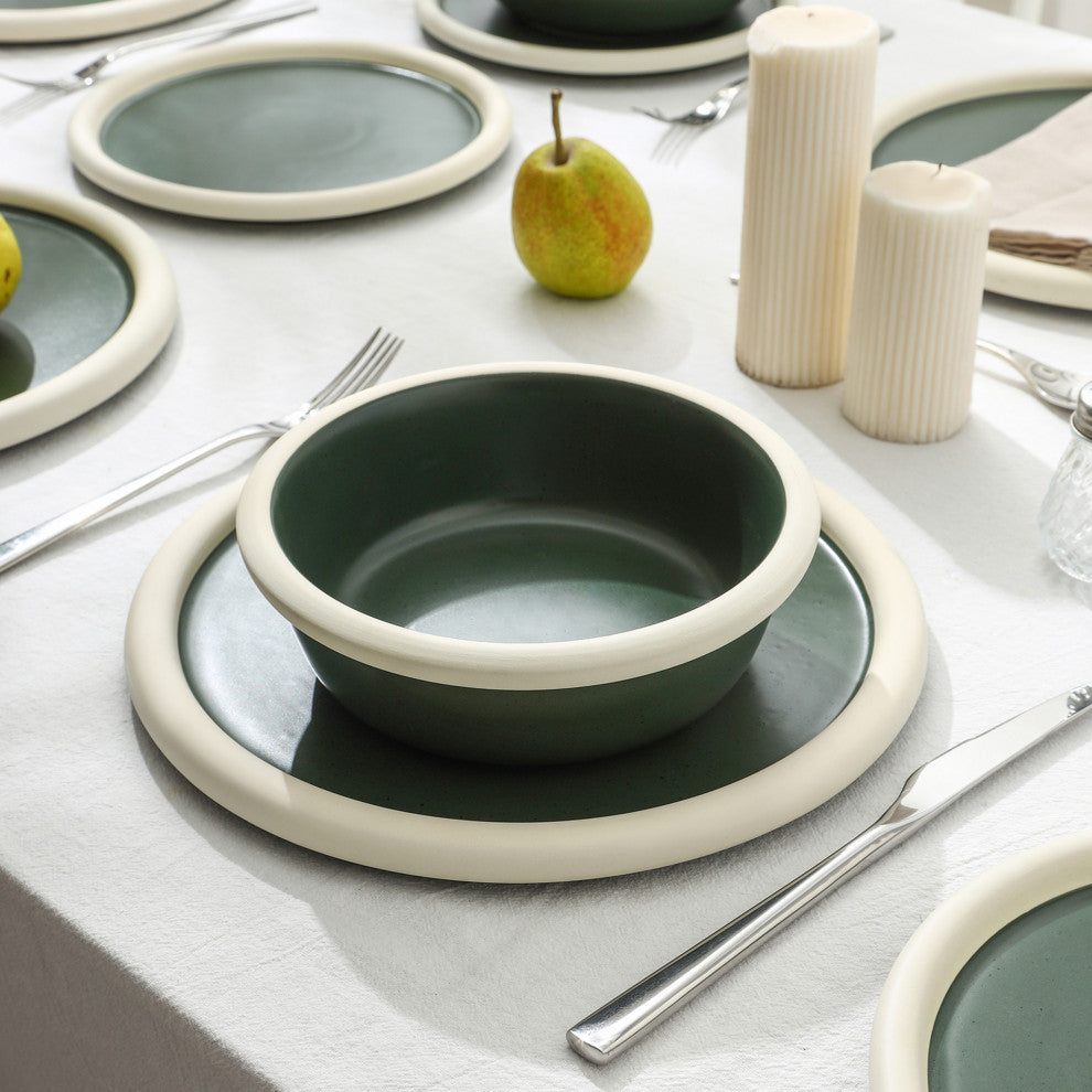 Stone Lain Capri Stoneware 24-Piece Dinnerware Set, Green