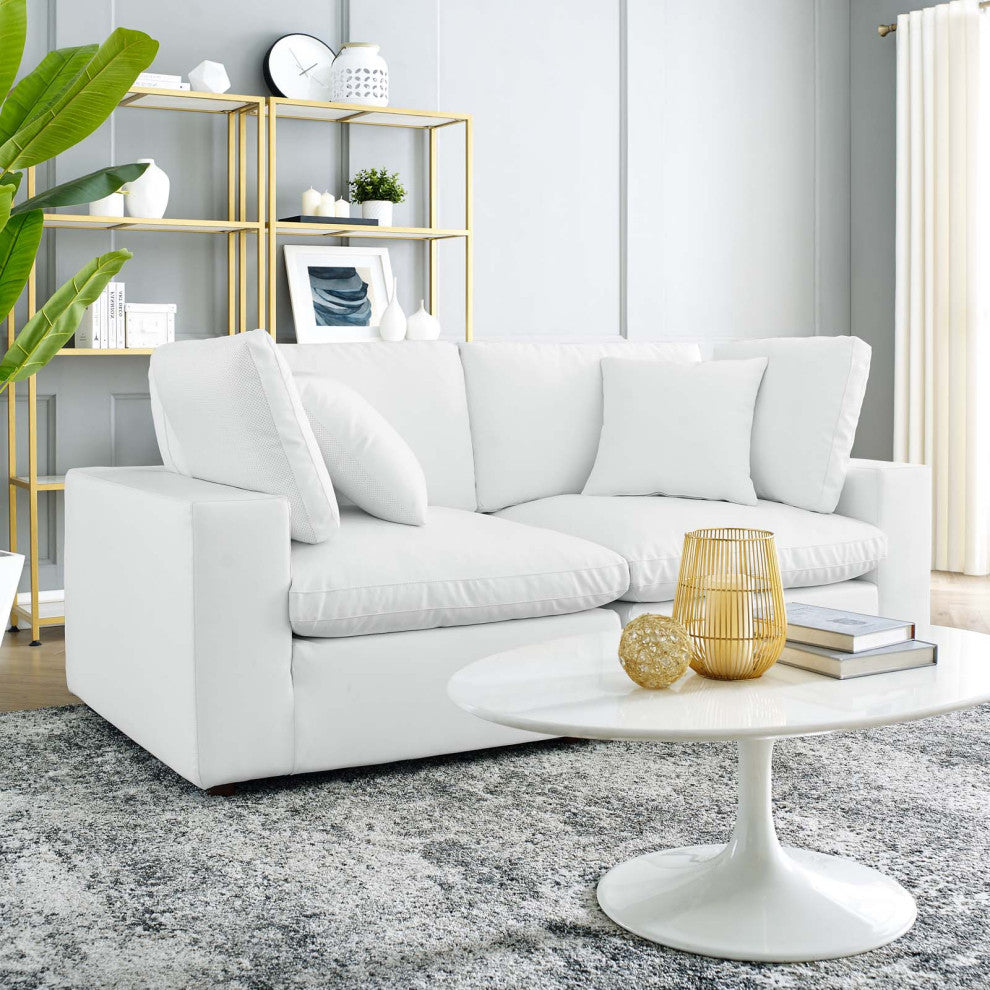 Loveseat Sofa, Faux Vegan Leather, White, Modern, Living Lounge Hospitality