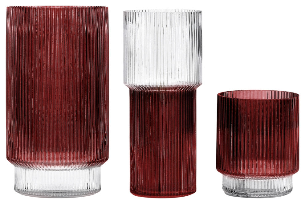 Safavieh Zinc Fluted Glass Vase, Set of 3, Cranberry