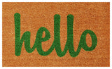 Hello Doormat Natural/Green Script, 17"x29"