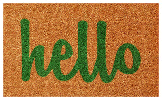 Hello Doormat Natural/Green Script, 17"x29"
