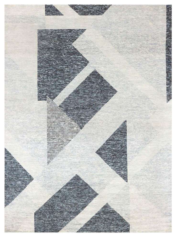 Gray, Pure Wool Hand Knotted, Geometric Art Nouveau Collection Rug, 9'1"x12'1"