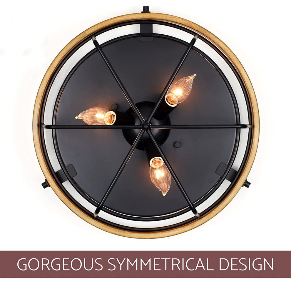 3 Light Rust Cage Ceiling Light Fixture, Industrial, Drum Semi Flush Mount