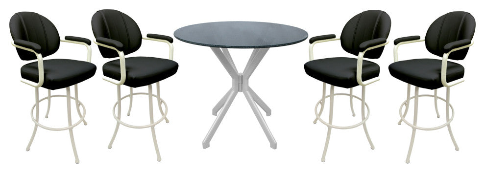 Swivel Counter Metal Pub Set - M-70 Stools 26" or 30", Black Vinyl - White, 30", Crackle Glass