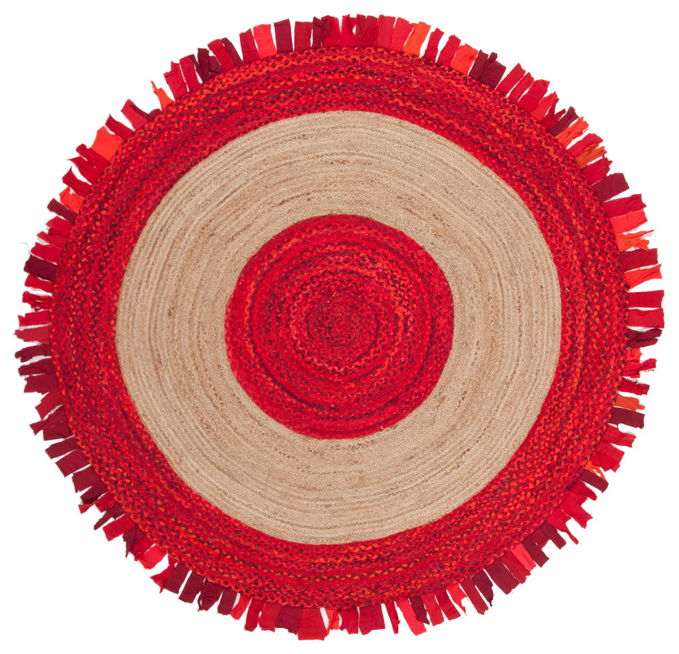 Safavieh Cape Cod Collection CAP701 Rug, Red/Natural, 5' Round