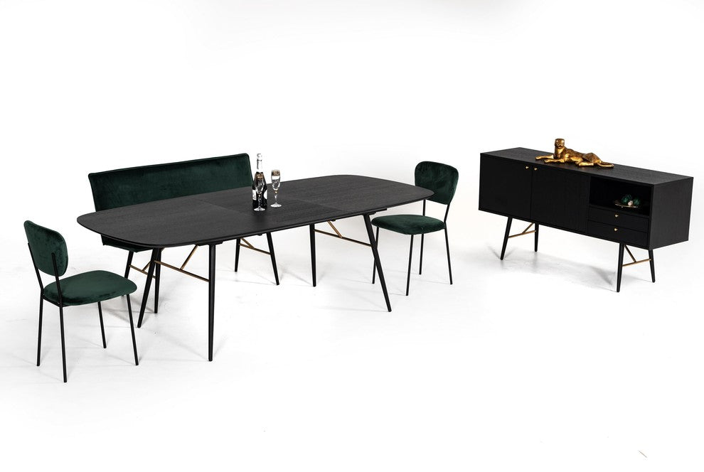 Modrest Billy Modern Black Oak and Gold Extendable Dining Table