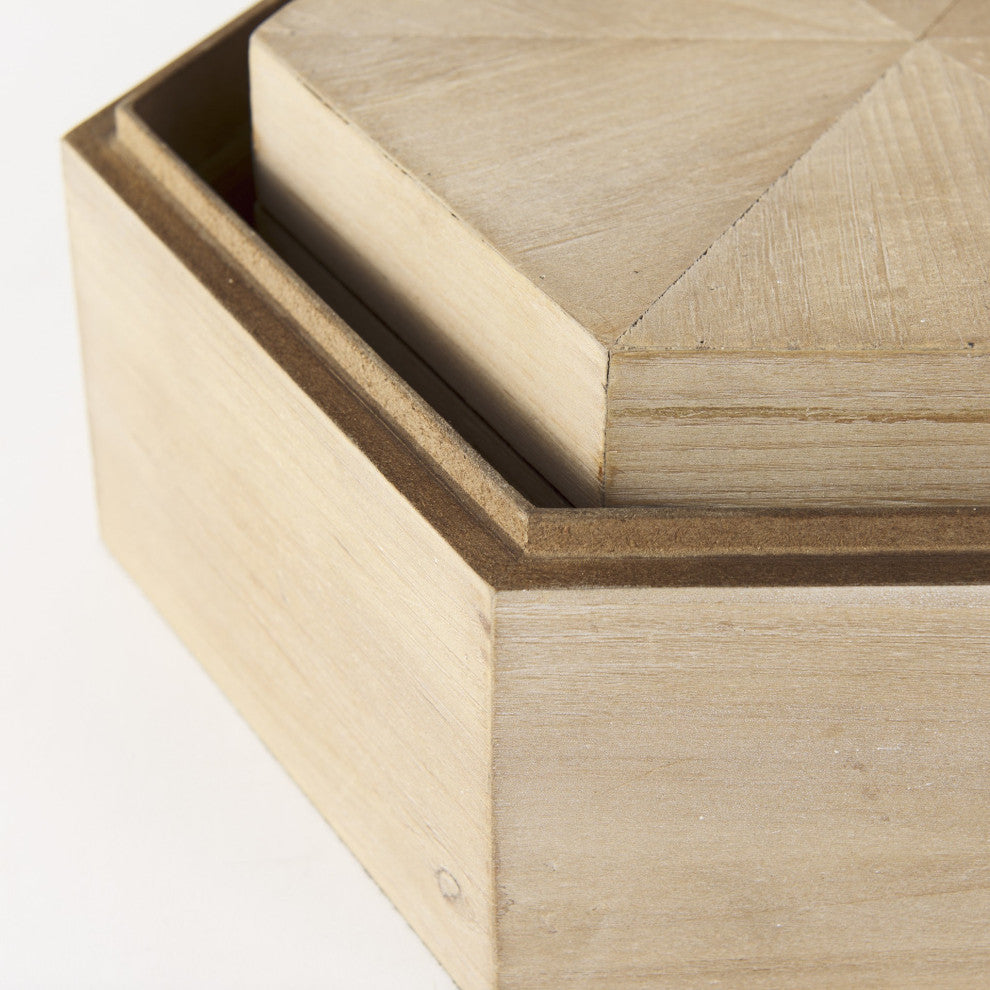 Set of Two Hexagonal Wooden Boxes