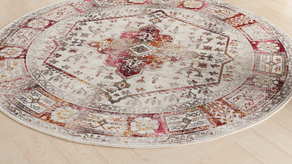 Nourison Vintage Kashan 6' x Round Ivory Red Vintage Indoor Area Rug