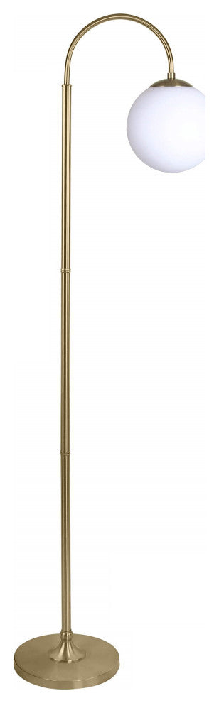 60" Plated Gold Arched Floor Lamp With Frosted White Glass Shade