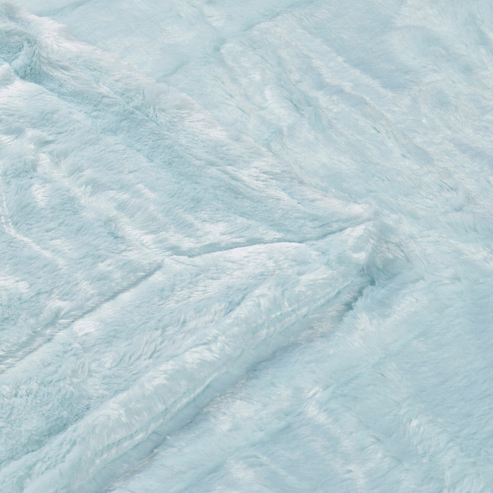 Double Sided Over-Sized Faux Fur Throw Blanket, Light Blue, 70''x80''