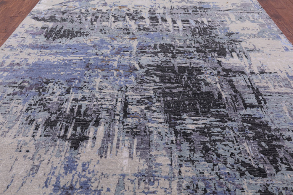 Wool and Silk Contemporary Handmade Abstract Rug 9' 0" X 11' 11" Q6332