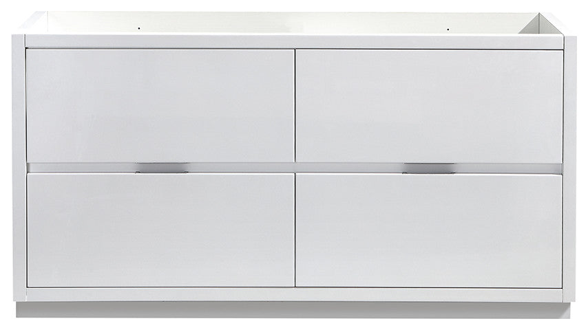 Valencia Free Standing Double Sink Bathroom Cabinet, Glossy White, 60"