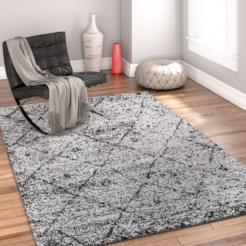 Well Woven Madison Shag Morrocan Gray Modern Soft 6''7''''x9''10'''' Area Rug