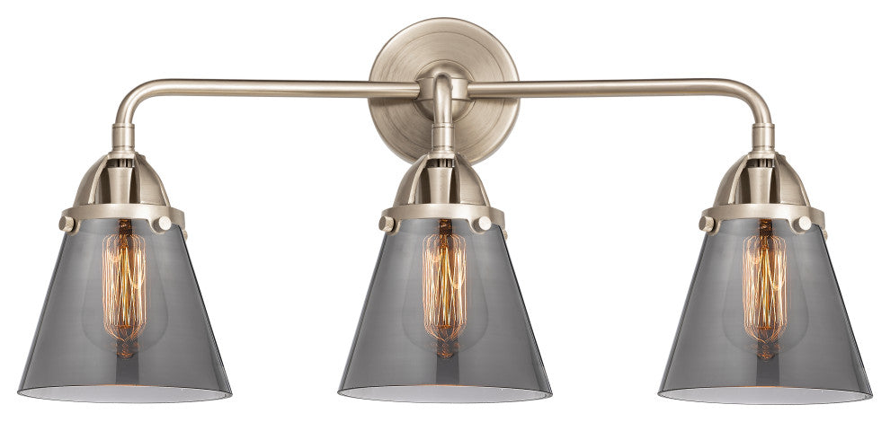 Small Cone Bath Vanity Light, Brushed Satin Nickel, Plated Smoke