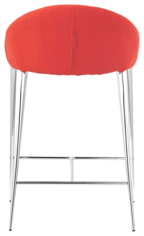 Counter Stool Chair, Set of 2, Steel Metal, Fabric, Orange, Chrome, Mid Century