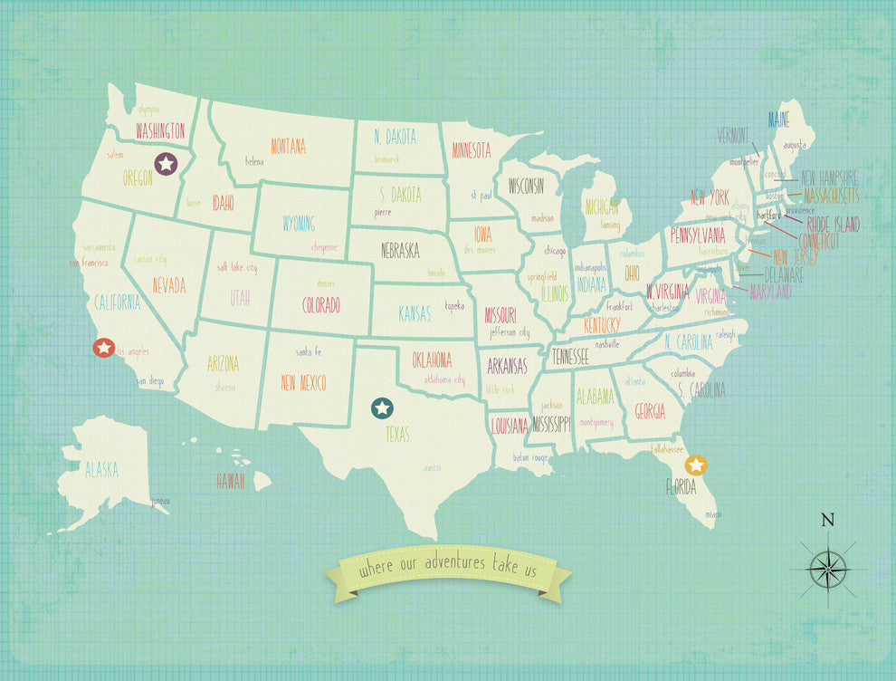 My Travel's Personalized USA Map 24x18 Wall Art Poster