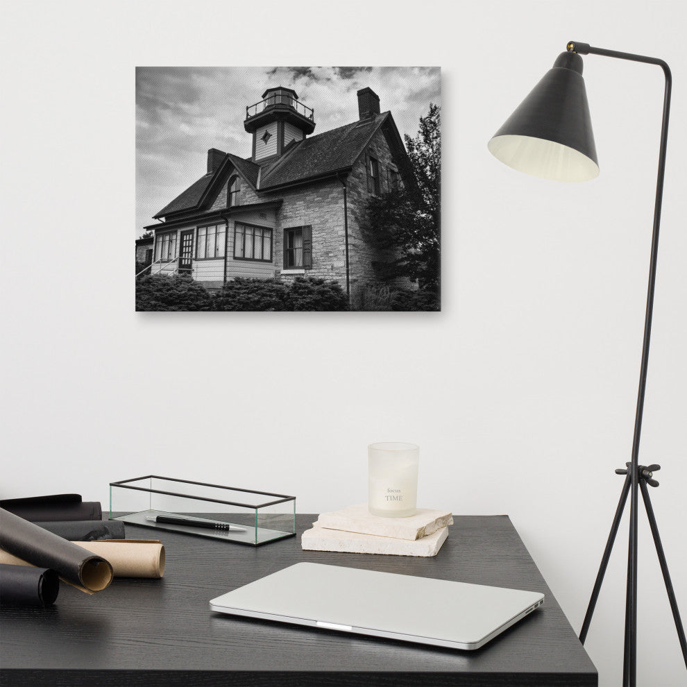 Cedar Point Lighthouse in Black & White Canvas Wall Art Prints, 16" X 20"