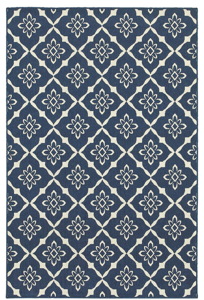 Oriental Weavers Meridian Navy/Ivory Lattice Indoor/Outdoor Rug 6'7"X9'6"