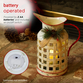 White Metal Pitcher with Candle DÃ©cor and LED Light