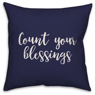 Count Your Blessings in Navy 18x18 Throw Pillow