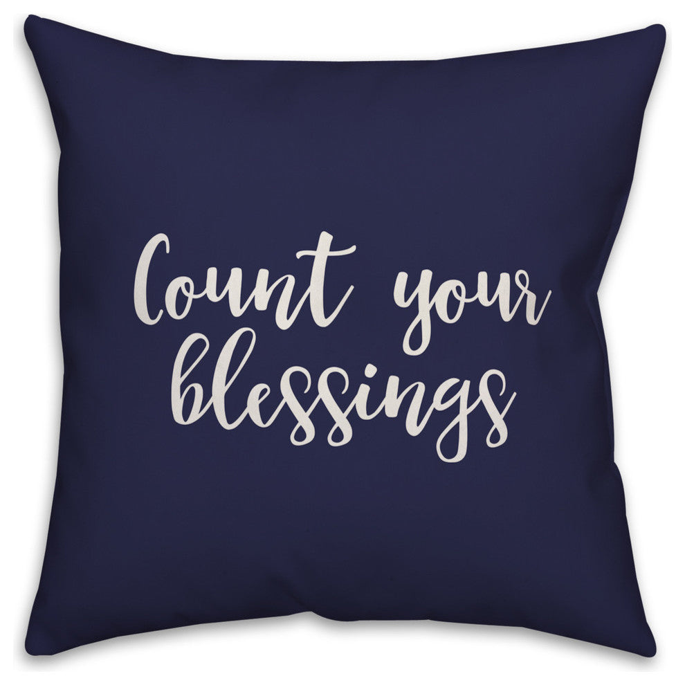 Count Your Blessings in Navy 18x18 Throw Pillow