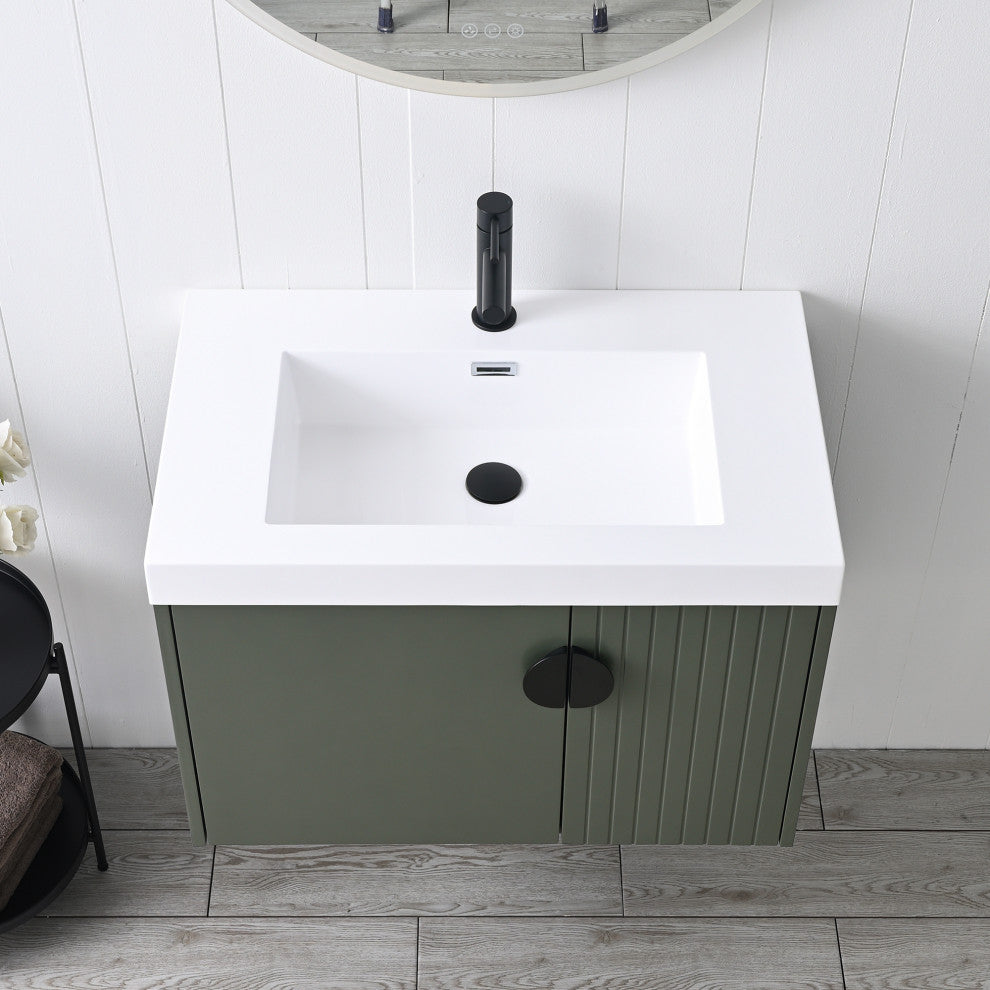 Floating Bathroom Vanity with Sink, Wood Bathroom Vanity Cabinet, Green, 30"