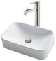 Elavo Rectangle Ceramic Vessel Sink, Bathroom Ramus Faucet, Drain, Nickel