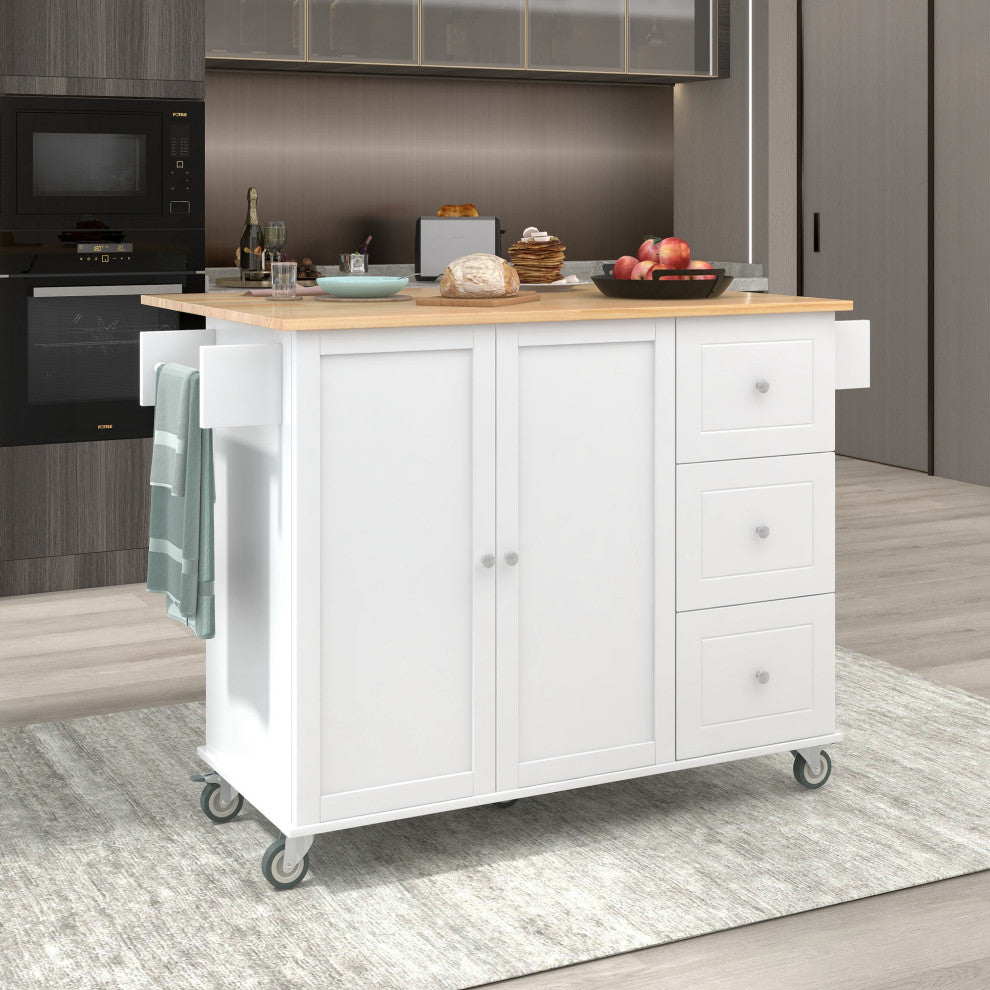 TATEUS Solid Wood Top Kitchen Island 52.7 Inch, White