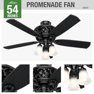 Hunter Fan Company 54" Promenade Ceiling Fan With LED Light/Remote, Gloss Black
