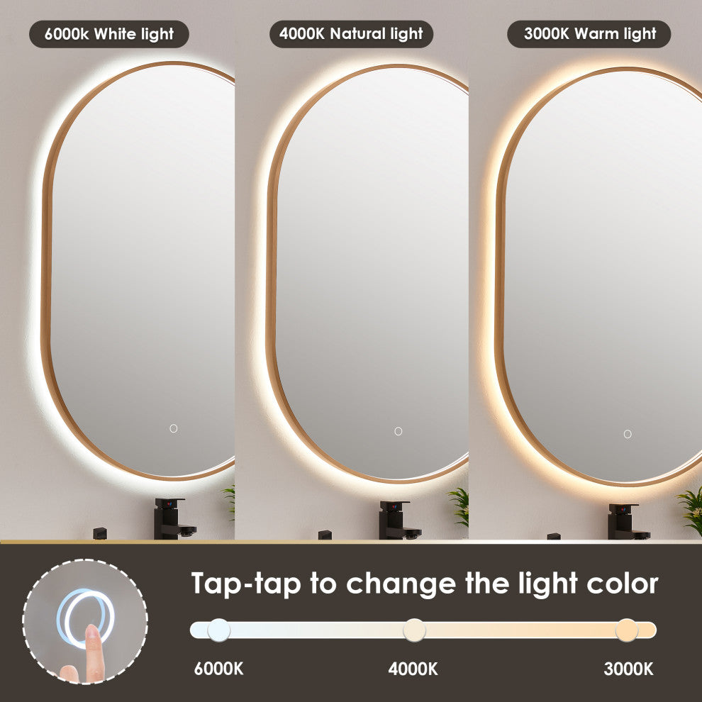 Mizani Oval Framed Bathroom/Vanity LED Lighted Wall Mirror, Brushed Copper, 24"