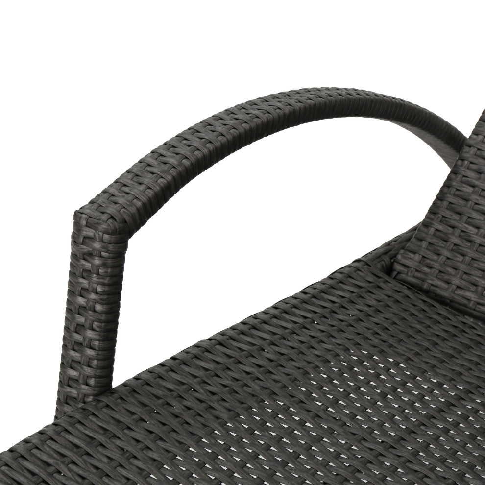 GDF Studio Soleil Outdoor Gray Wicker Arm Chaise Lounges, Set of 2