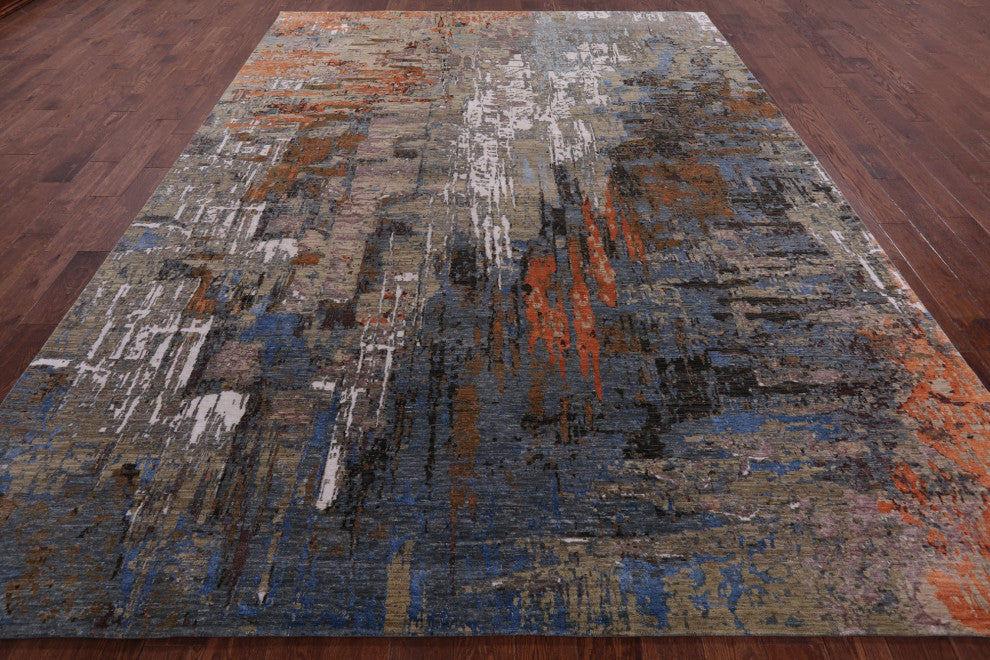 Wool and Silk Abstract Handmade Rug 9' 0" X 12' 1" Q6836