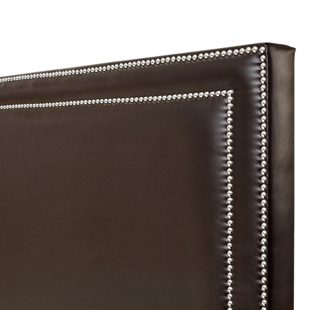 Giovanna Nailhead Trim Platform Bed, Espresso Leather Pu, King