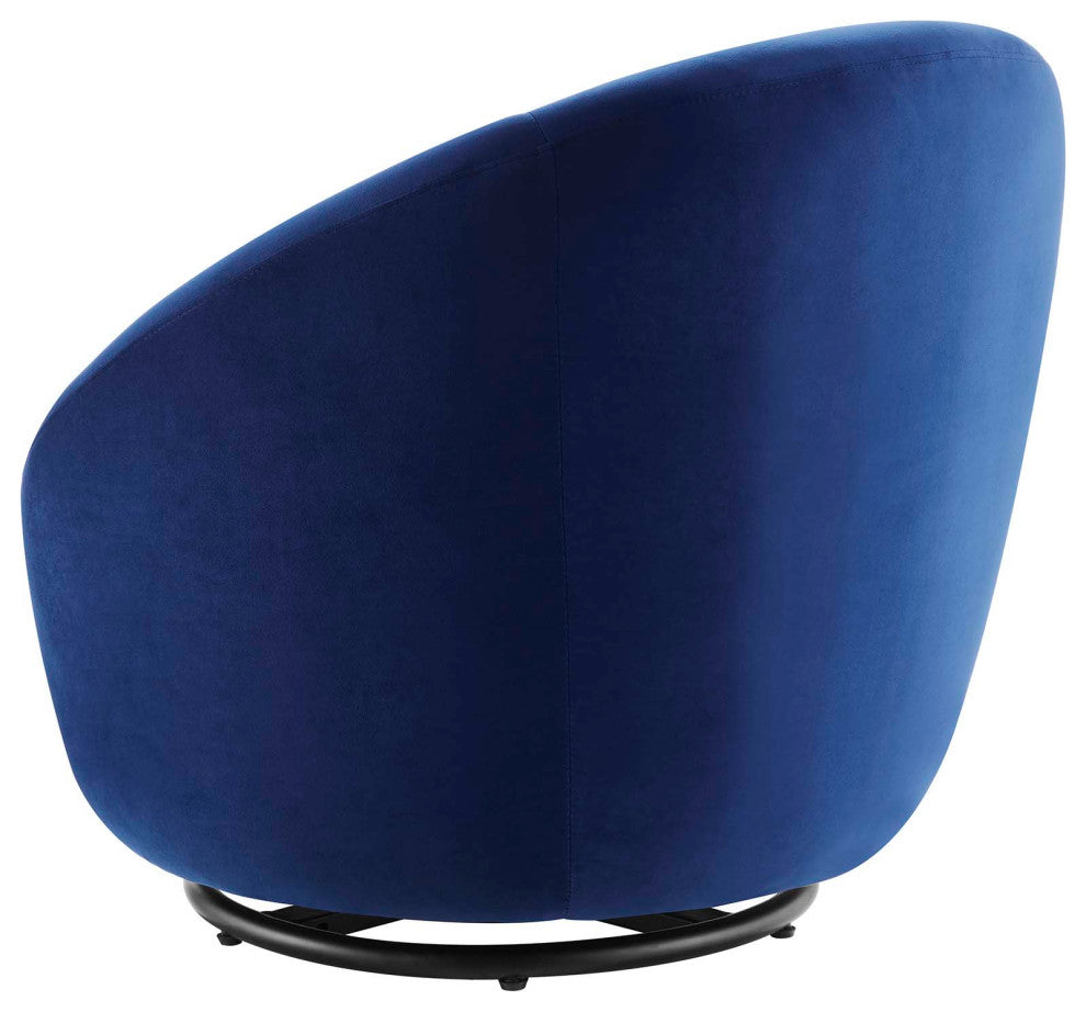 Armchair Swivel Accent Chair, Black Blue Navy, Velvet, Modern, Cafe Hospitality