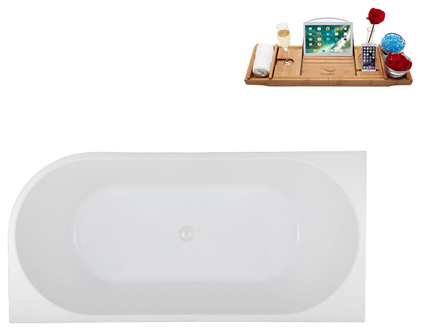 59" Streamline N4020WH Soaking Freestanding Tub and Tray With Internal Drain