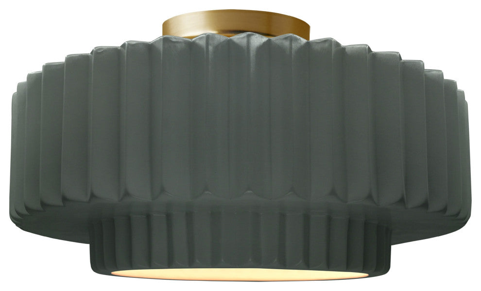 Radiance Medium Tier Pleated Semi-Flush, Pewter Green Frame, Brushed Brass, LED