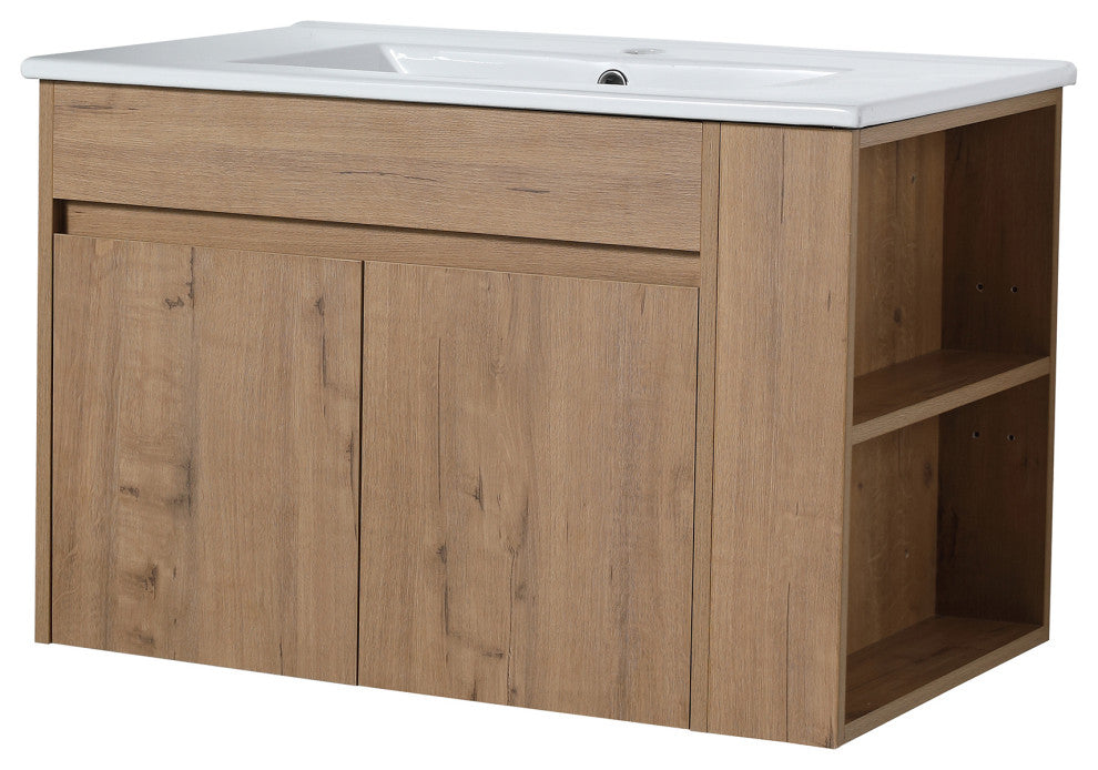 30 inch Wood Wall-Mounted Bathroom Vanity Set with Integrated Resin Sink, Imitative Oakï¼Œwhite