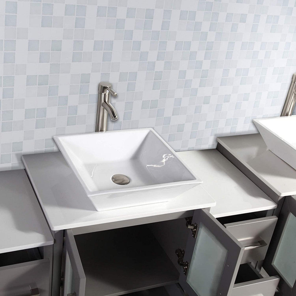 Vanity Art Bathroom Vanity Set With Sink, Gray, 84", Standard Mirror