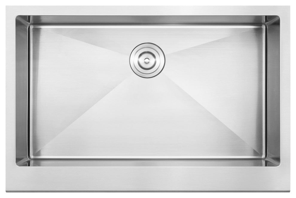 33" Stainless Steel Flush Mount Single Bowl Sink, Apron