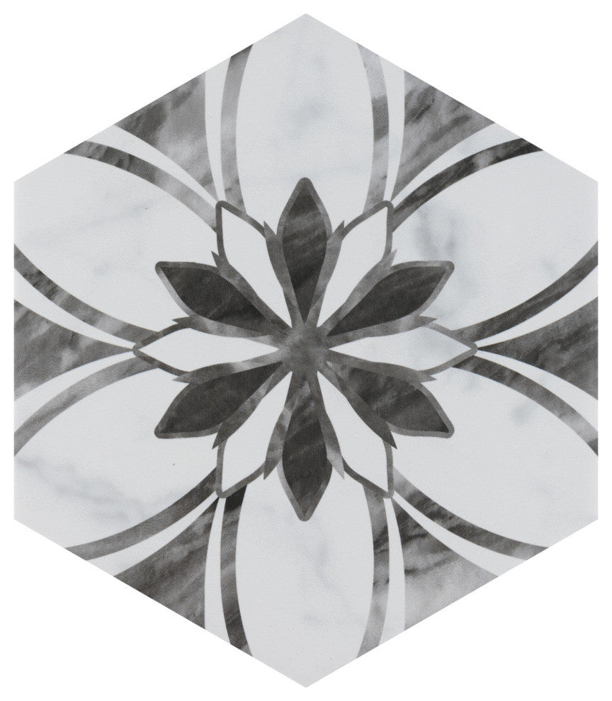 Classico Bardiglio Hex Porcelain Floor and Wall Tile Sample, Black