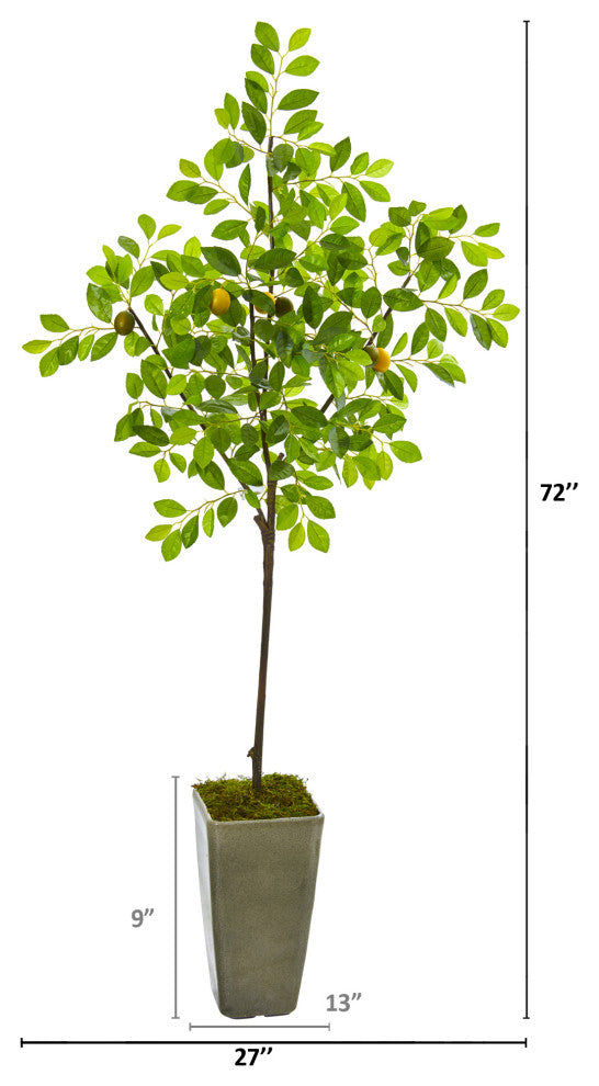 Nearly Natural NN9612 6" Lemon Artificial Tree in Olive Green Planter
