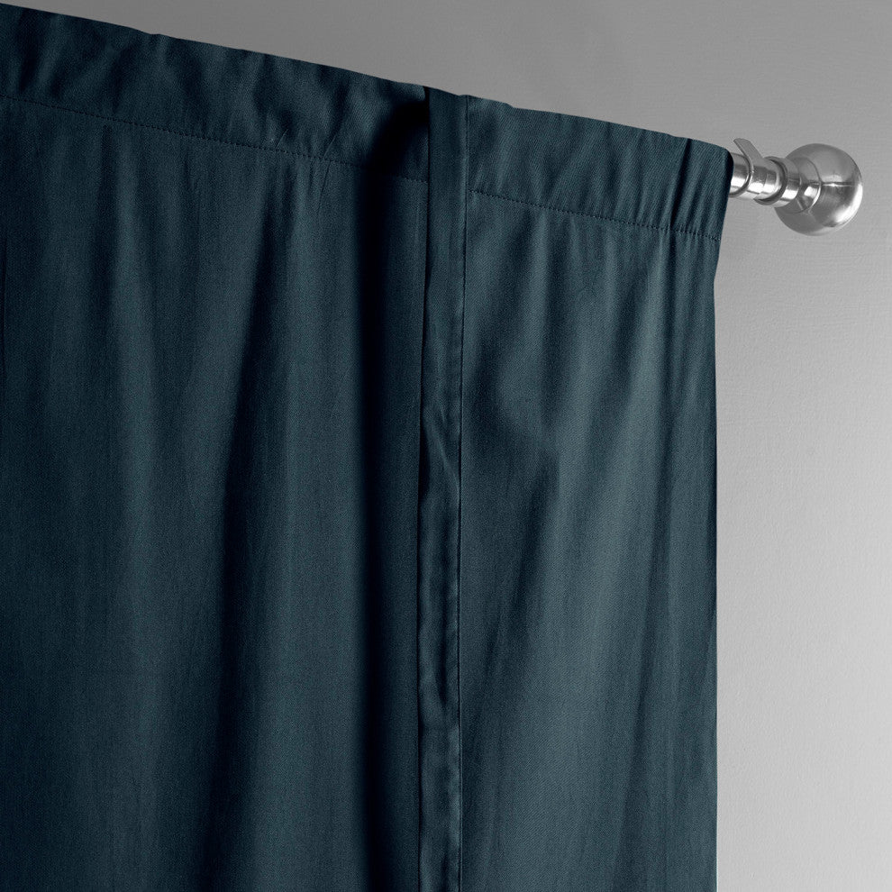 Solid Cotton Tie-Up Window Shade Single Panel, 46W x 63L, Polo Navy, 46w X 63l
