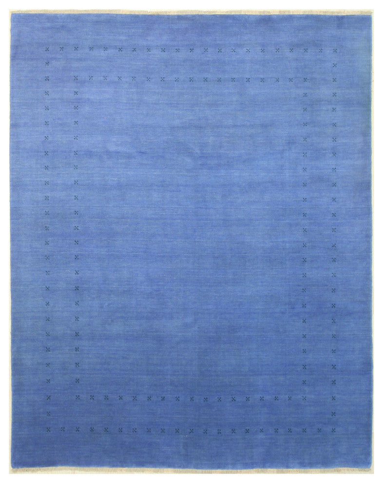 EORC Handmade Wool Blue Traditional Solid Lori Baft Rug, Rectangular 10'x14'