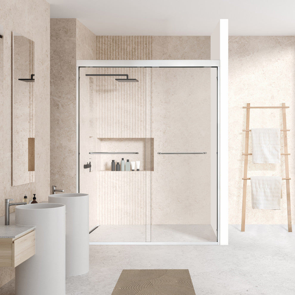 Ennis By Pass Framed Shower Door, Clear Glass, Polished Chrome, 60" W X 76" H
