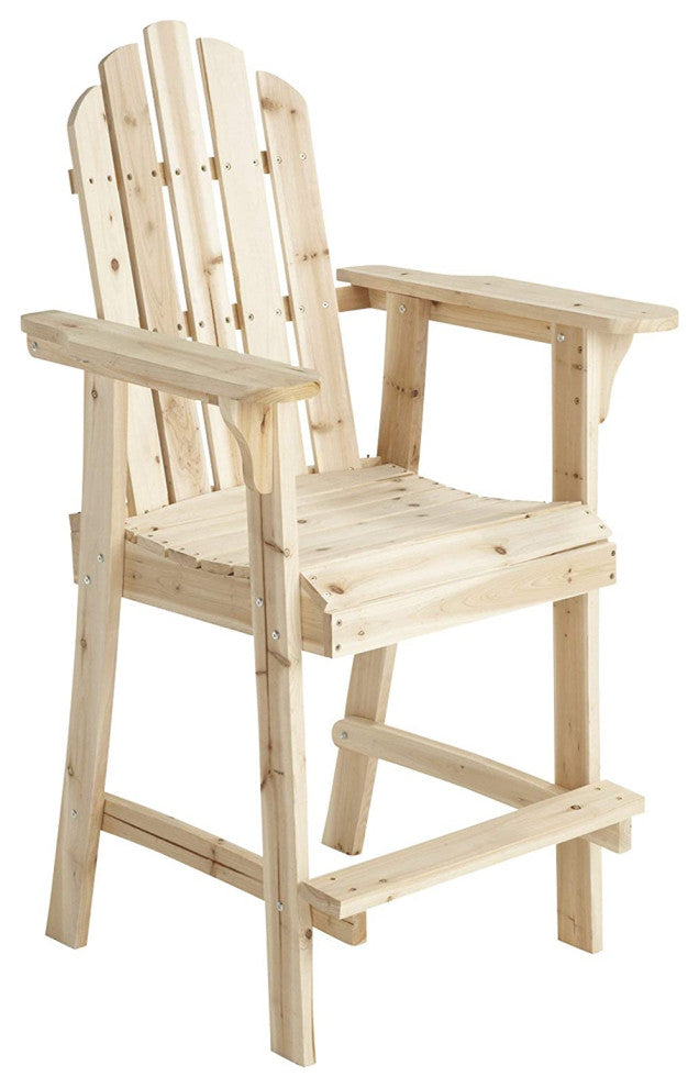 Balcony Tall, Counter High Adirondack Chair With Footrest, Natural Wood